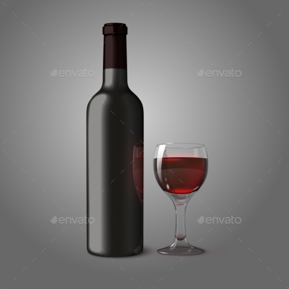 Blank Bottle for Red Wine with Glass - Man-made Objects Objects