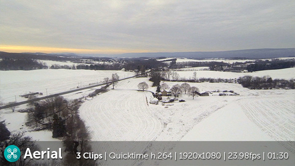 Snow Covered Farm Aerial