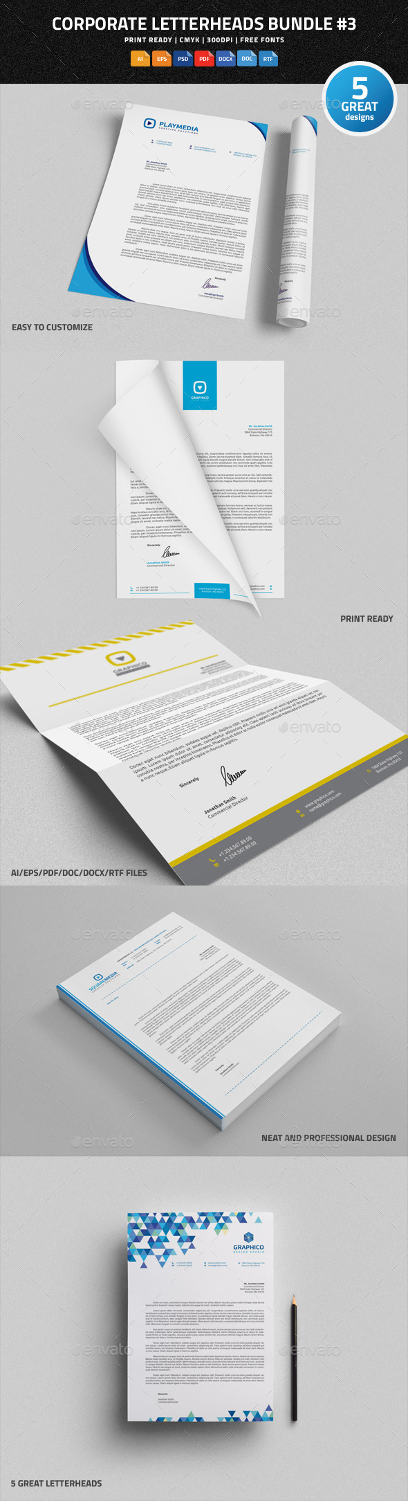 Corporate Letterheads Bundle #3 - Stationery Print Templates