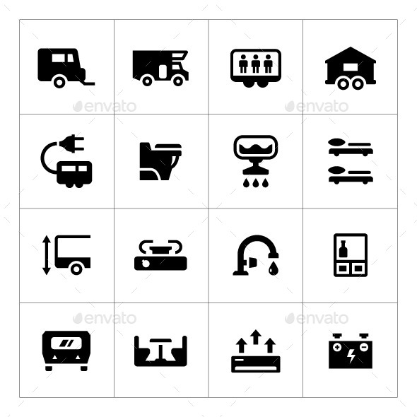 Set Icons of Camper, Caravan, Trailer - Man-made objects Objects