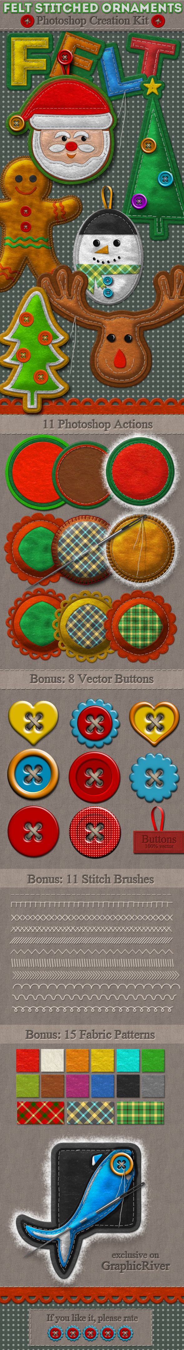 Felt Stitched Ornaments Photoshop Creation Kit - Utilities Actions
