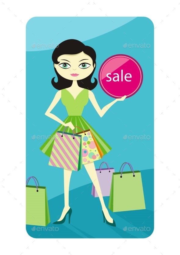 Girl Showing Shopping Bag - People Characters