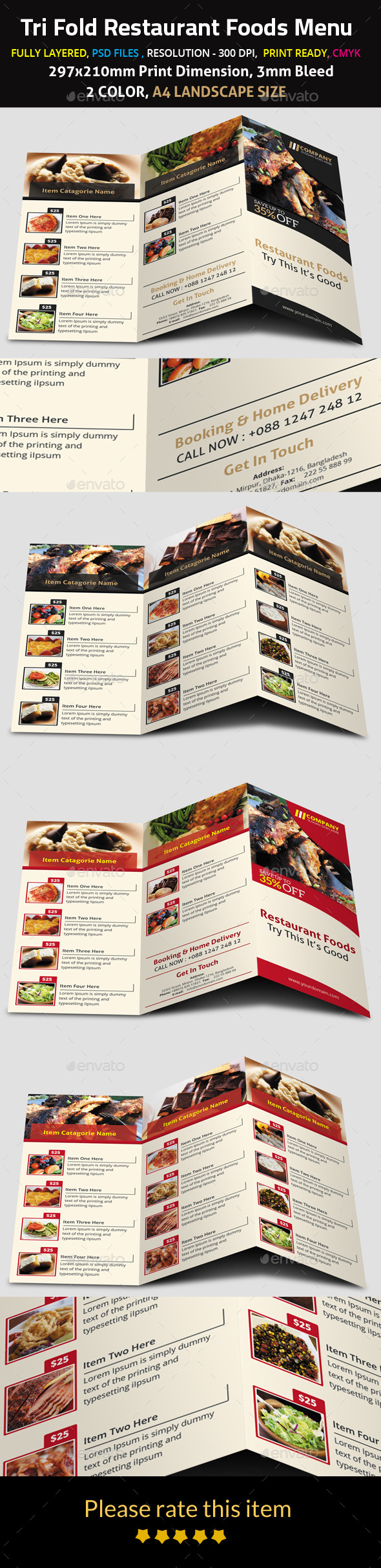 Tri Fold Restaurant Foods Menu - Food Menus Print Templates