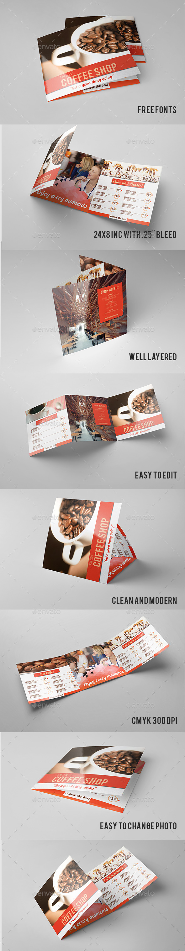 Minimal Square Coffee Shop Trifold - Informational Brochures
