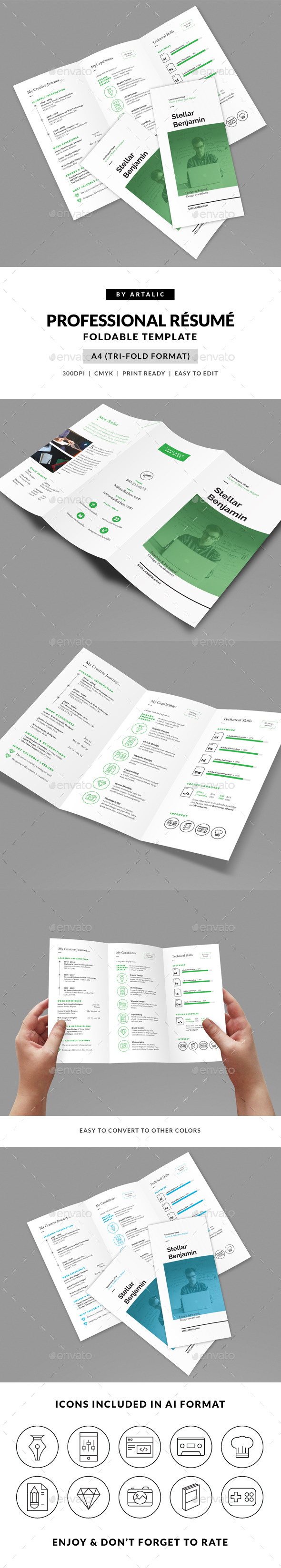 Stellar Tri-fold Resume CV - Resumes Stationery
