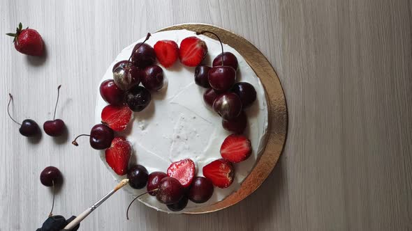 Homemade Tasty Cherry and Strawberries Cake alt