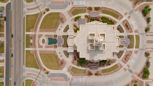 Aerial Top Birds Eye View from LDS Mormon Payson Utah Temple Revealing the Incredible Design and Par alt