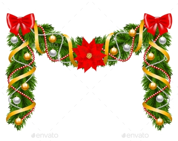 Fir-Tree Decoration with Poinsettia - Christmas Seasons/Holidays