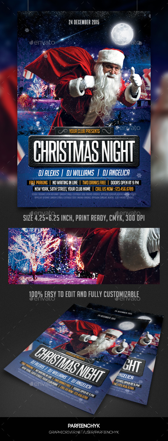 Christmas Night Party Flyer Template - Clubs & Parties Events