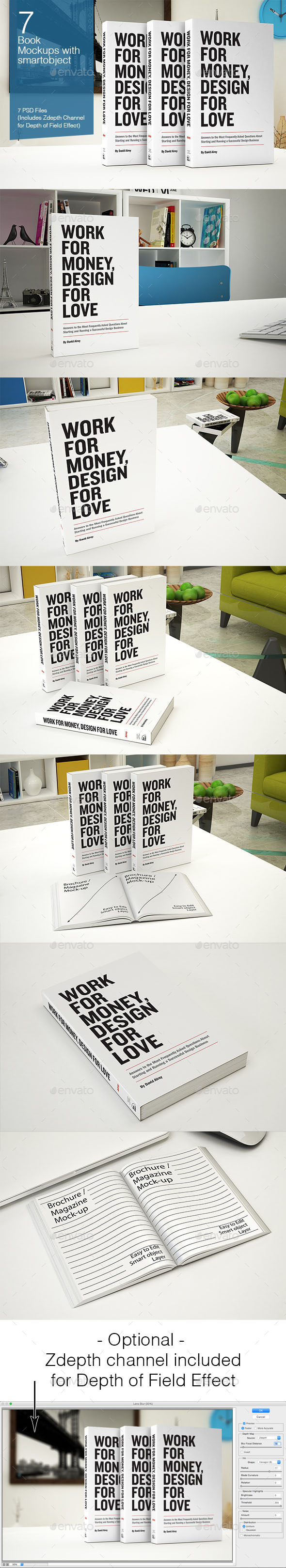 Book Mockup - 7 Poses - Books Print