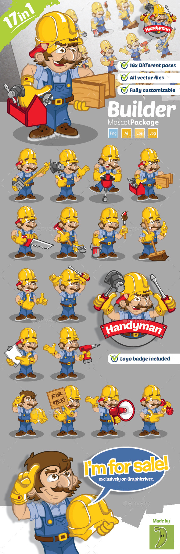 Builder Mascot - Characters Vectors