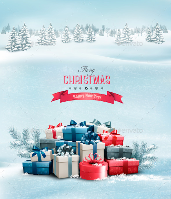 Holiday Christmas Background with Gift Boxes - Christmas Seasons/Holidays