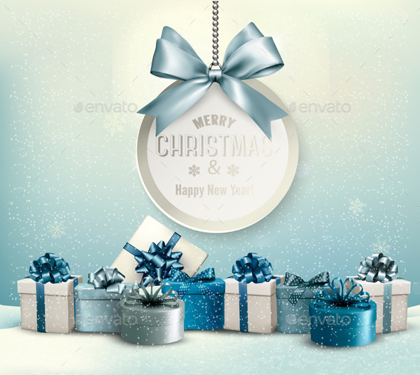 Merry Christmas Card with a Ribbon and Gift Boxes - Christmas Seasons/Holidays