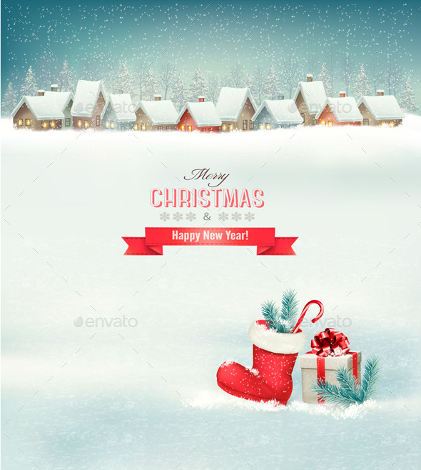 Holiday Christmas Background with a Village - Christmas Seasons/Holidays