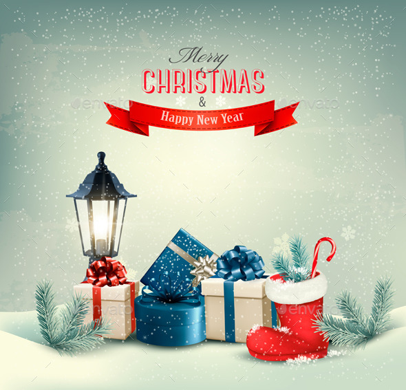 Holiday Christmas Background with Gift Boxes - Christmas Seasons/Holidays