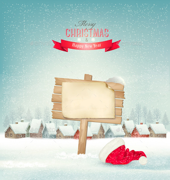 Holiday Christmas Background with a Village - Christmas Seasons/Holidays