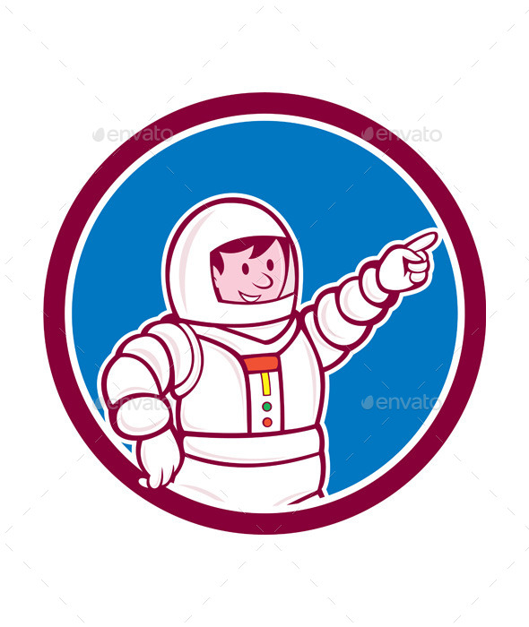 Astronaut Pointing Front Circle Cartoon - People Characters