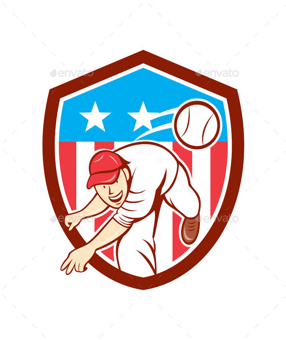 Baseball Pitcher Outfielder Throwing Ball Shield - Sports/Activity Conceptual