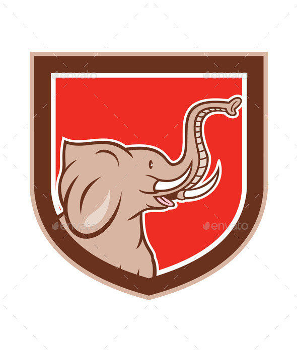 Elephant Head Side Shield Cartoon - Animals Characters