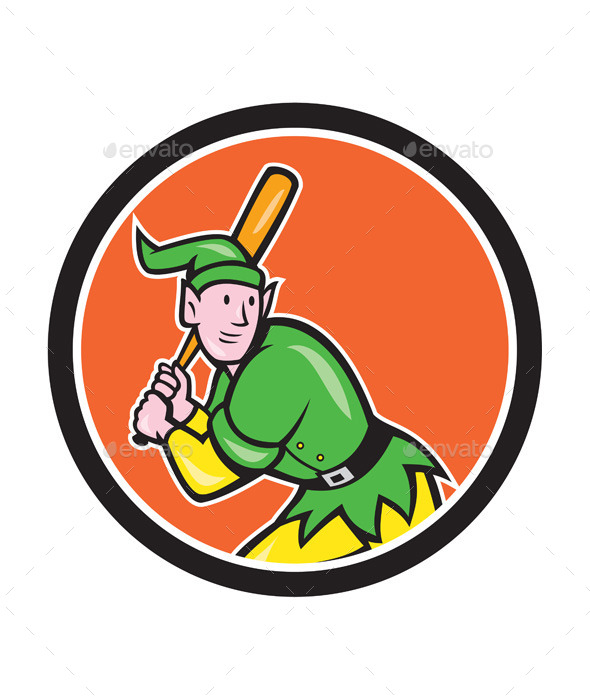 Elf Baseball Player Batting Circle Cartoon - Sports/Activity Conceptual
