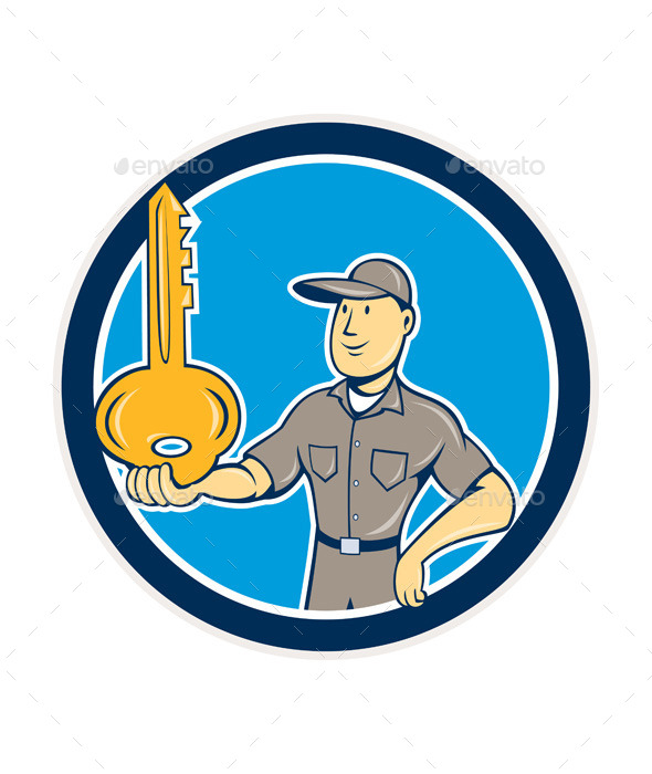Locksmith Balancing Key Cartoon - People Characters