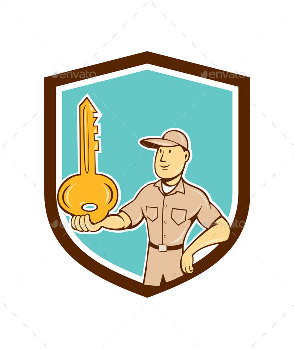 Locksmith Balancing Key Palm Cartoon - People Characters