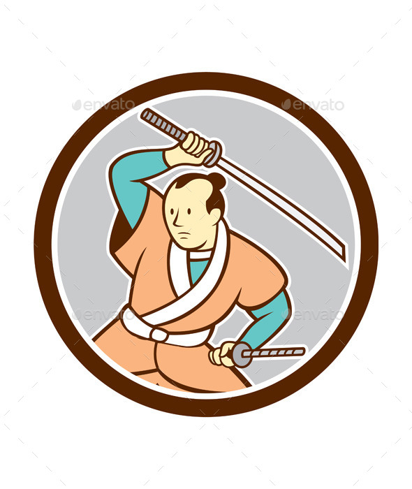 Samurai Warrior Katana Sword Circle Cartoon - People Characters