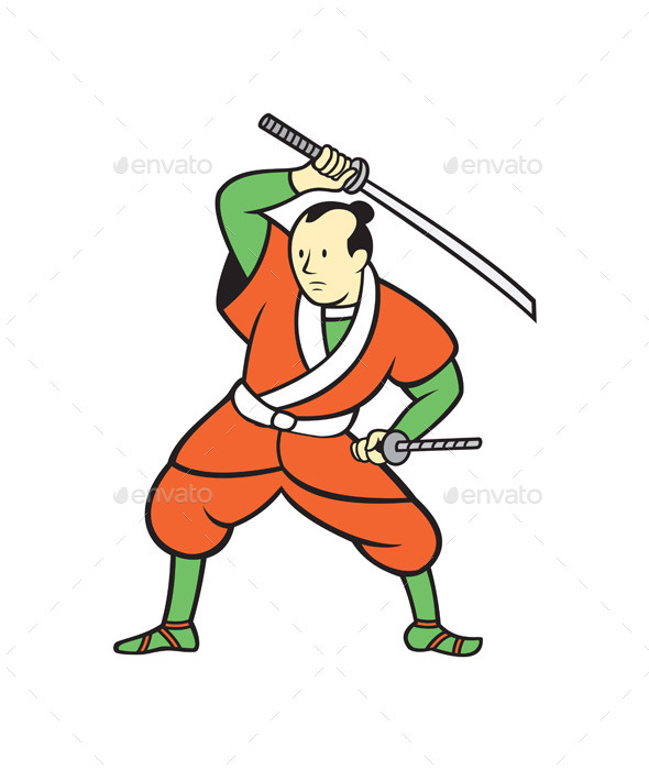 Samurai Warrior Wielding Katana Sword Cartoon - People Characters