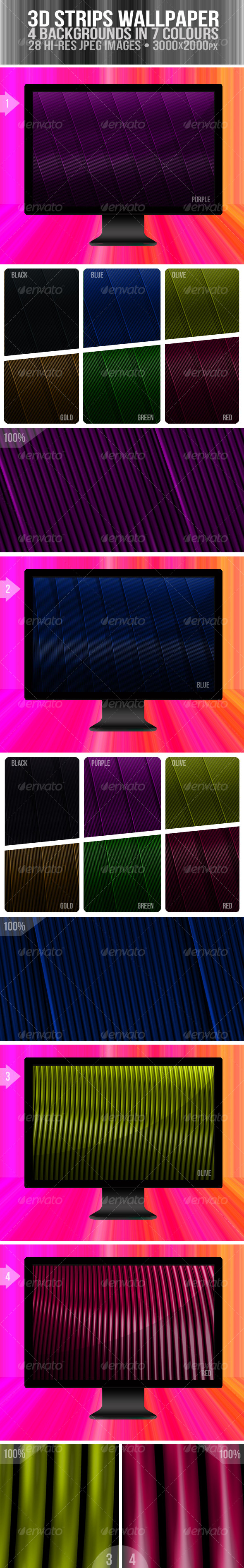 3D Strips Wallpapers - Abstract Backgrounds