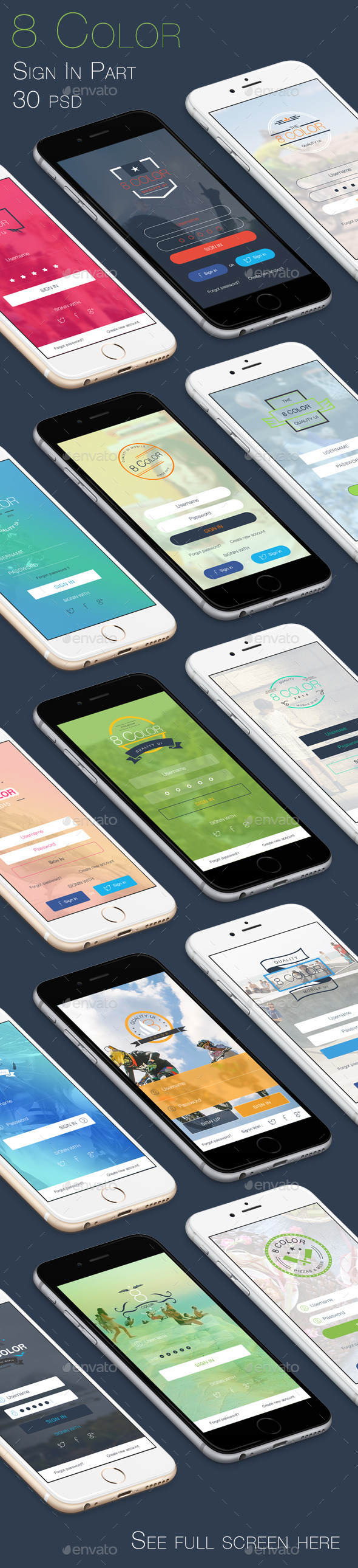 8 Color Sign In Part - Mobile UI Kit - User Interfaces Web Elements