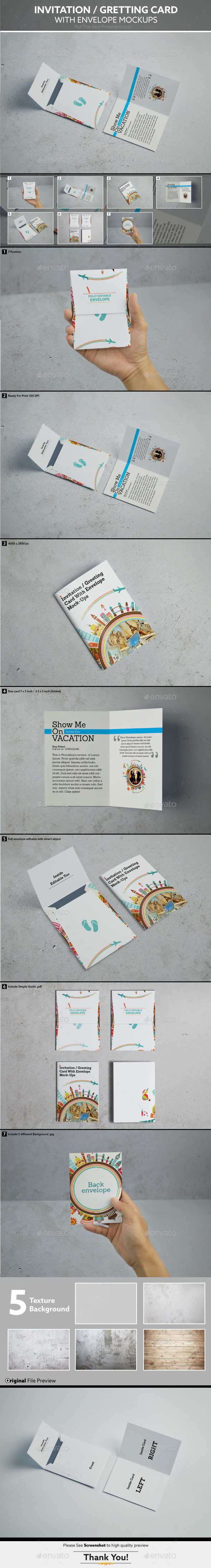 Invitation / Gretting Card With Envelope Mockups - Miscellaneous Print