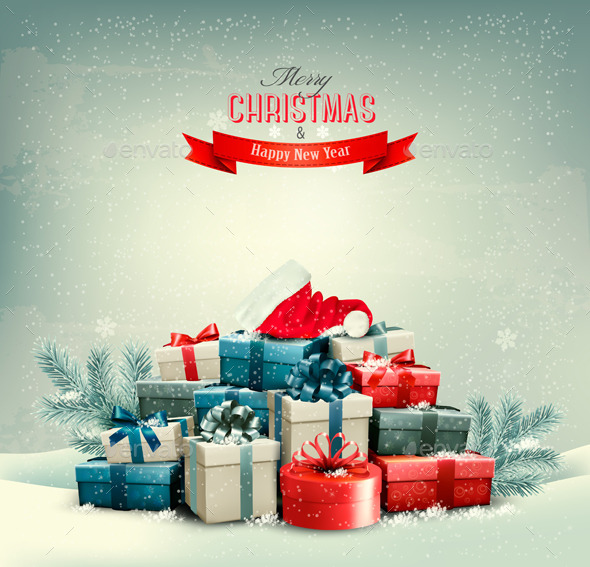 Holiday Christmas Background with Gift Boxes - Christmas Seasons/Holidays