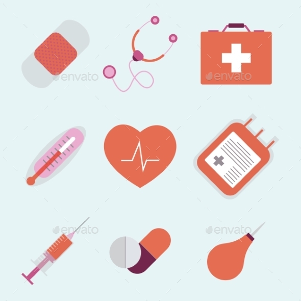 Decorative Medical Emergency First Aid Kit Symbols - Health/Medicine Conceptual