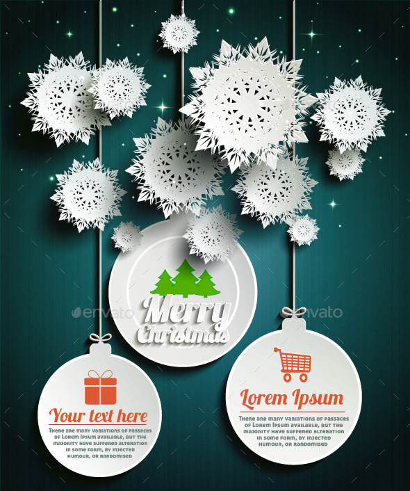 Paper Snowflakes Merry Christmas Balls at Night - Christmas Seasons/Holidays