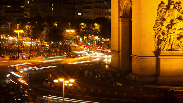 Arc Du Triomphe Traffic At Night, Paris France, Stock Footage | VideoHive