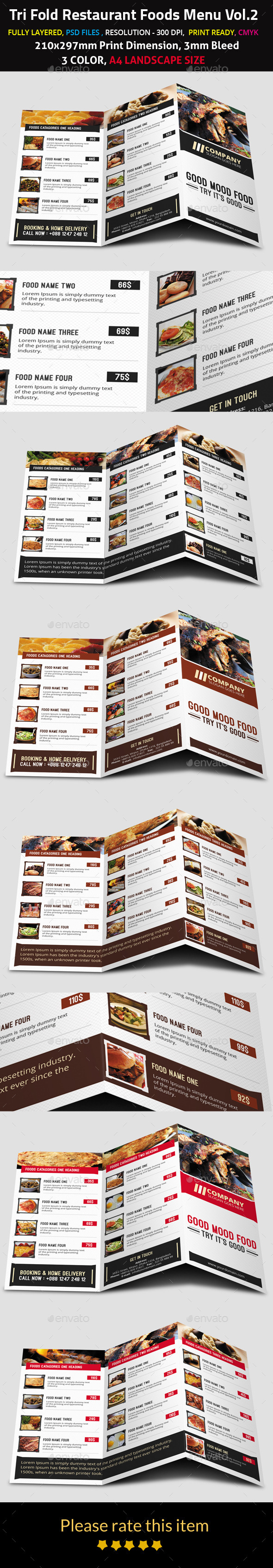 Tri Fold Restaurant Foods Menu Vol.2 - Food Menus Print Templates