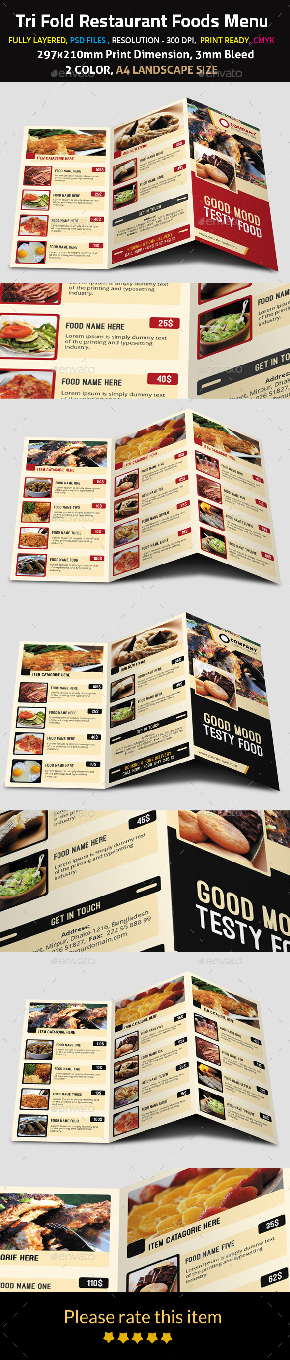 Tri Fold Restaurant Foods Menu - Food Menus Print Templates