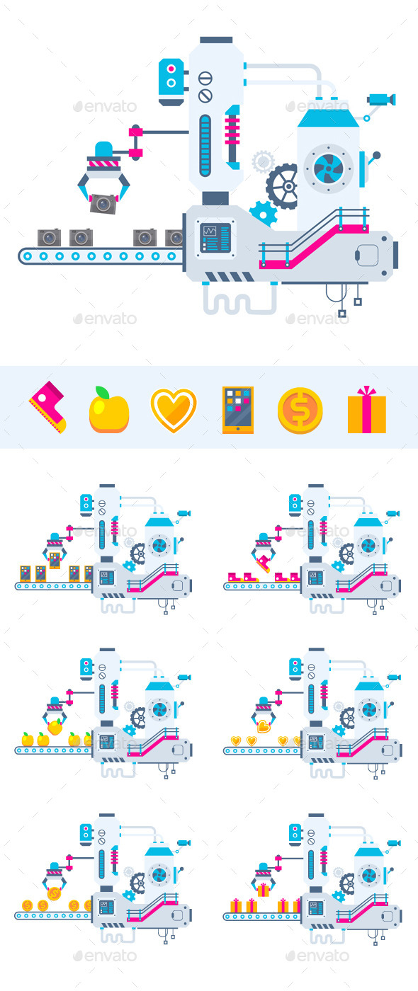 Illustration of the Factory for Sorting Objects - Man-made Objects Objects