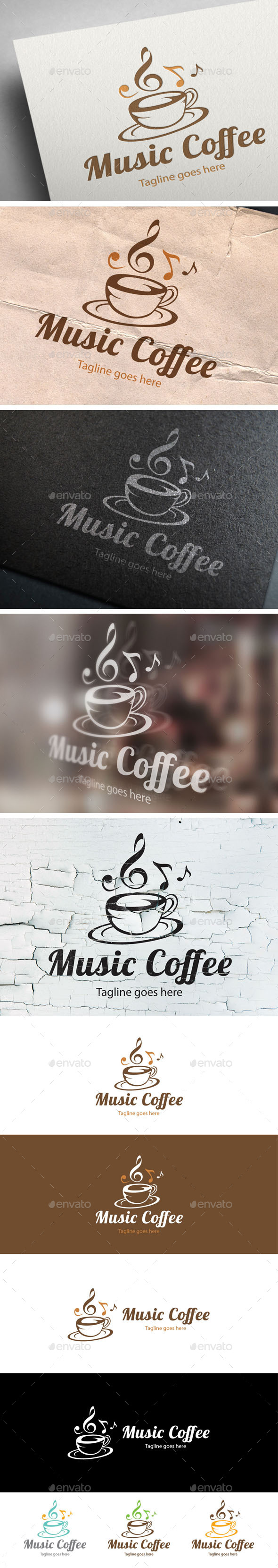 Music Coffee Logo Design - Food Logo Templates
