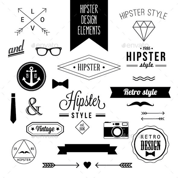 Set of Hipster Design Elements and Labels - Decorative Symbols Decorative
