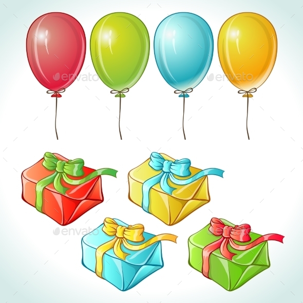 Set of Colorful Balloons and Gifts - Birthdays Seasons/Holidays