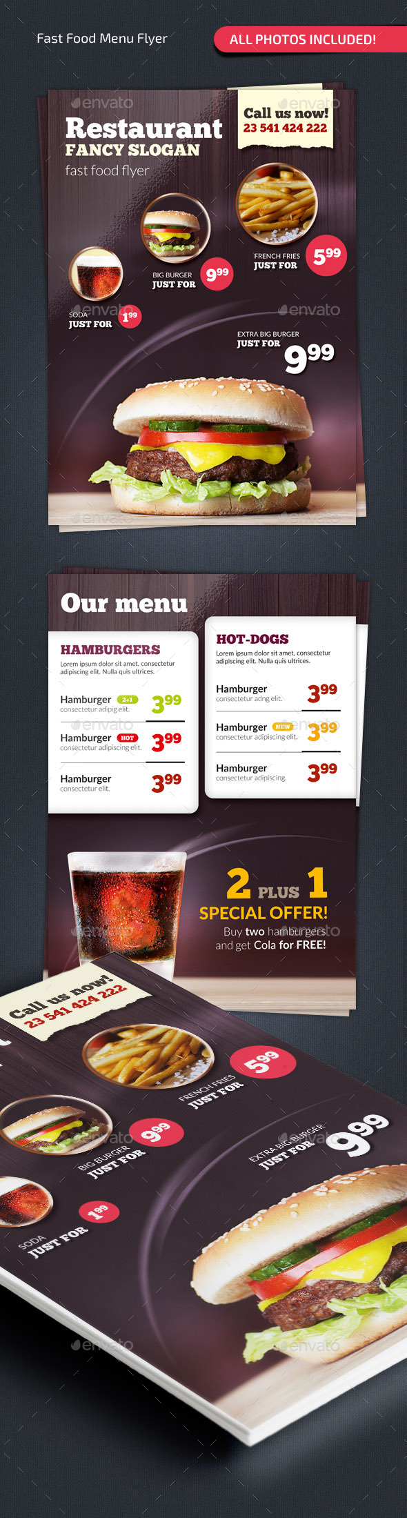 Fast Food Menu Flyer #2 - Food Menus Print Templates