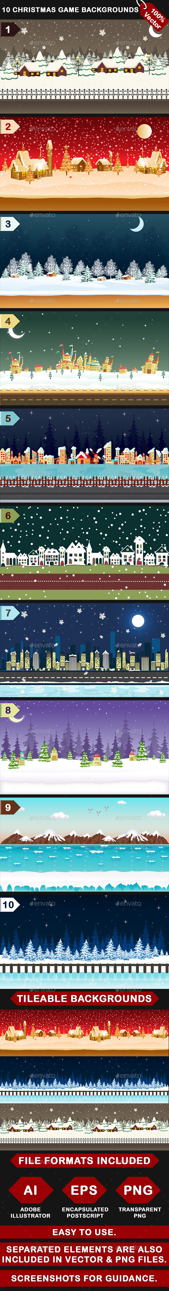 10 Vector Christmas Mobile Game Backgrounds - User Interfaces Game Assets