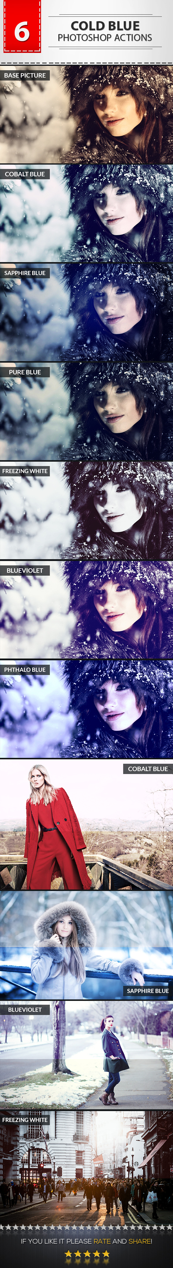 6 Cold Blue Photoshop Actions - Photo Effects Actions