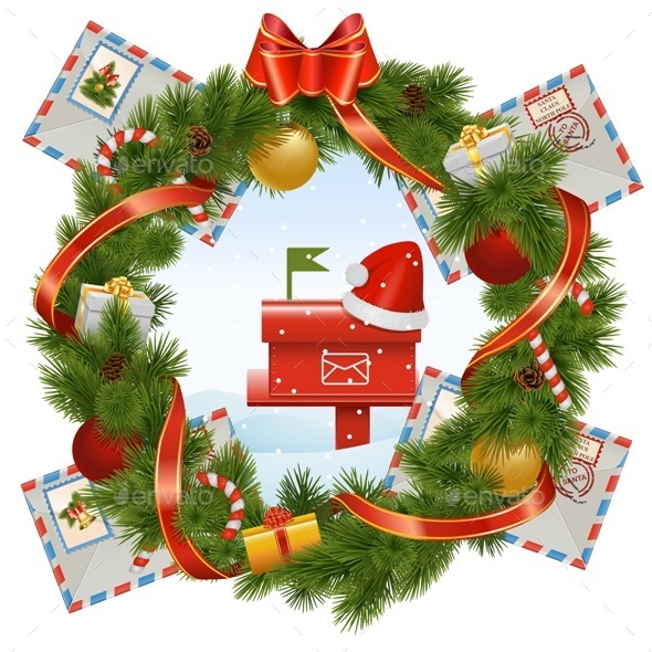 Christmas Wreath with Mailbox - Christmas Seasons/Holidays