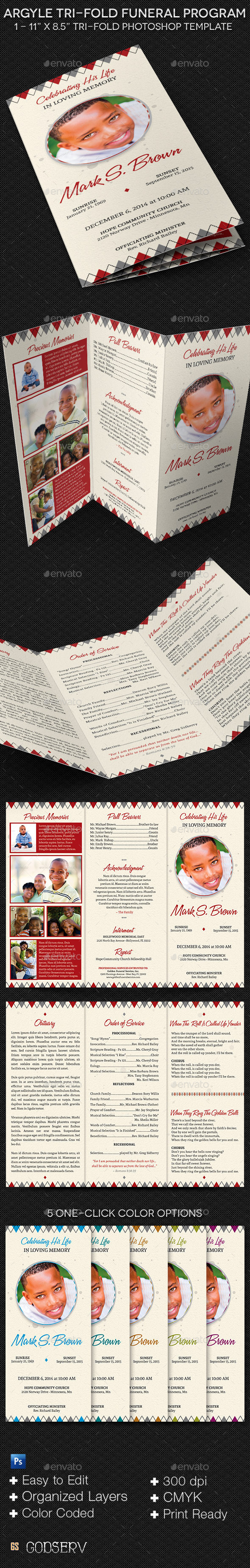 Argyle Tri-Fold Funeral Program Template - Informational Brochures