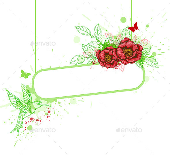 Banner with Red Peony - Backgrounds Decorative