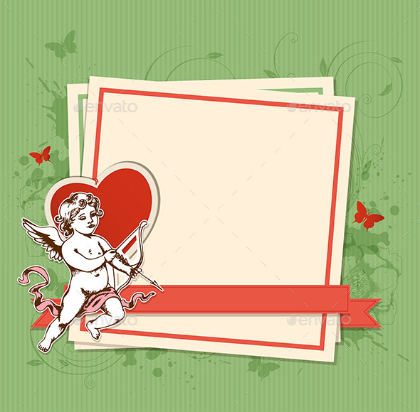 Green Background with Cupid - Valentines Seasons/Holidays