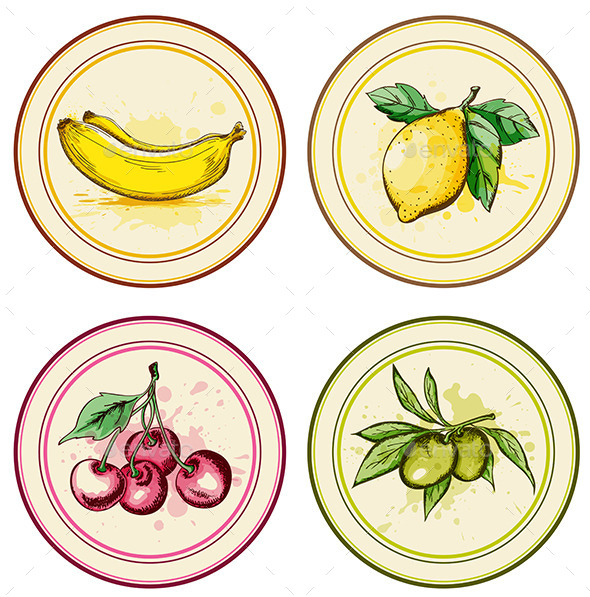 Vintage Labels with Fruits - Food Objects