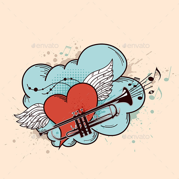 Red Heart and Trumpet - Miscellaneous Vectors